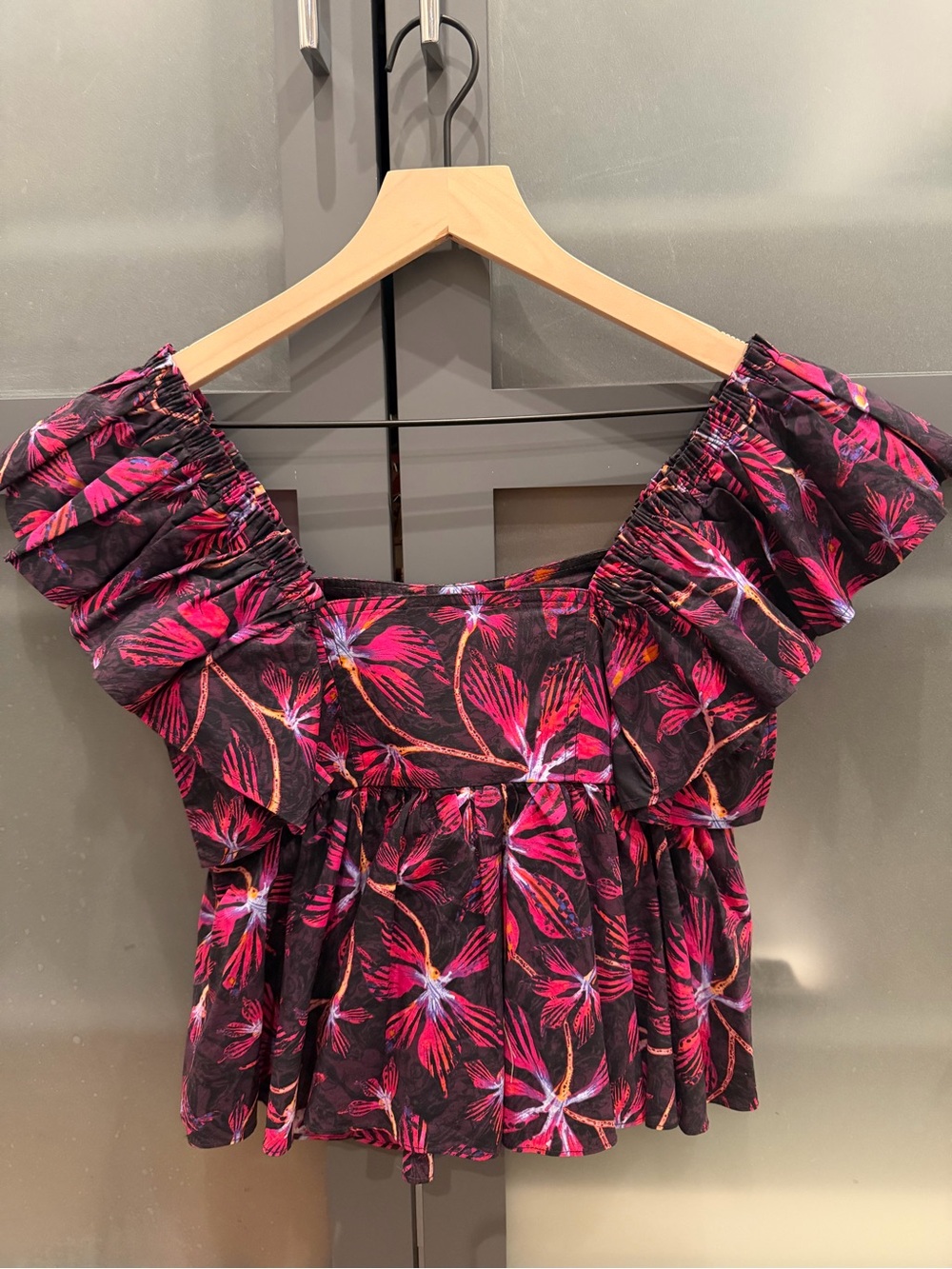 Ulla Johnson Black Floral Ruffle Top